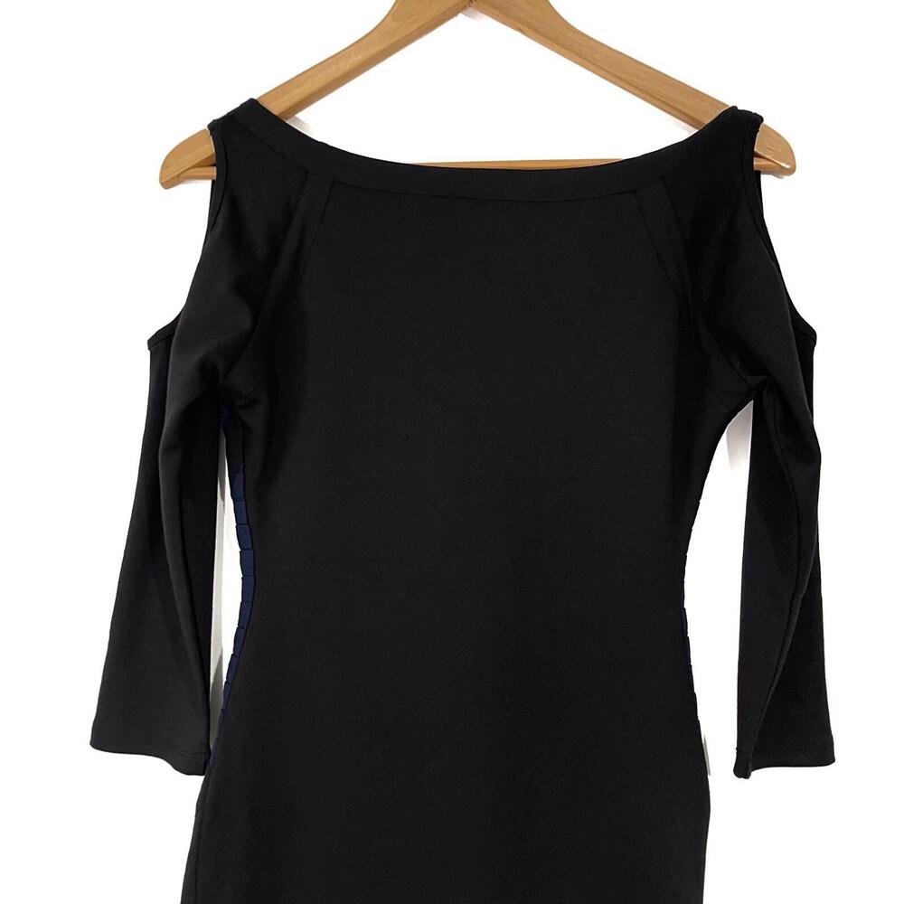 Finders Keepers Women’s Size 4 Small Blue Black Pleated Cold Shoulder Mini Dress - Picture 10 of 12